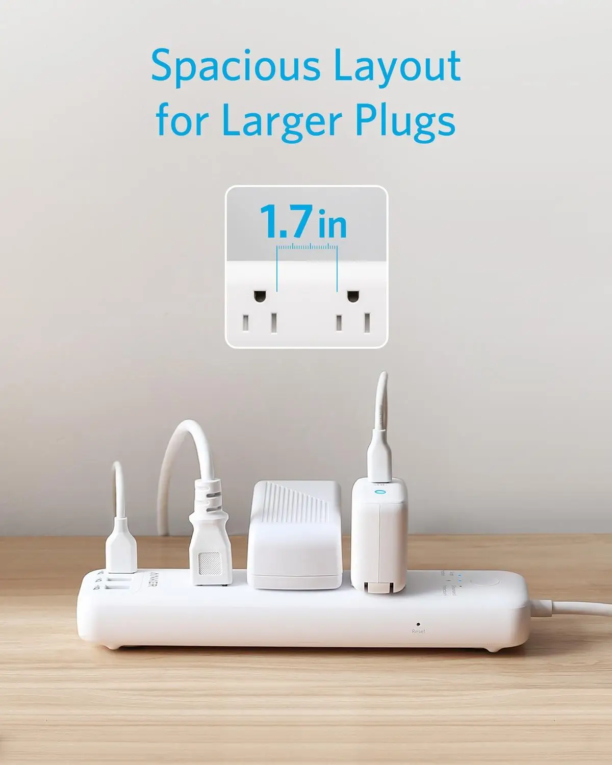 

Anker Power Strip with USB, 3-Outlet & 3 PowerIQ USB Power Strip, PowerPort Strip 3 with 5 Foot Long Extension Cord, Flat Plug