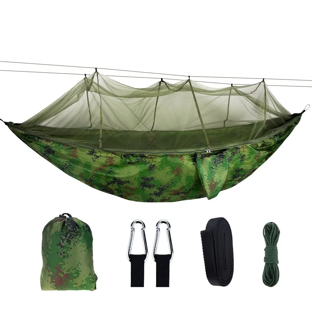 

2021 New Double 210T Camping Hammock Nylon Outdoor Mosquito-proof Aerial Breathable Anti-mosquito Durable Hammock