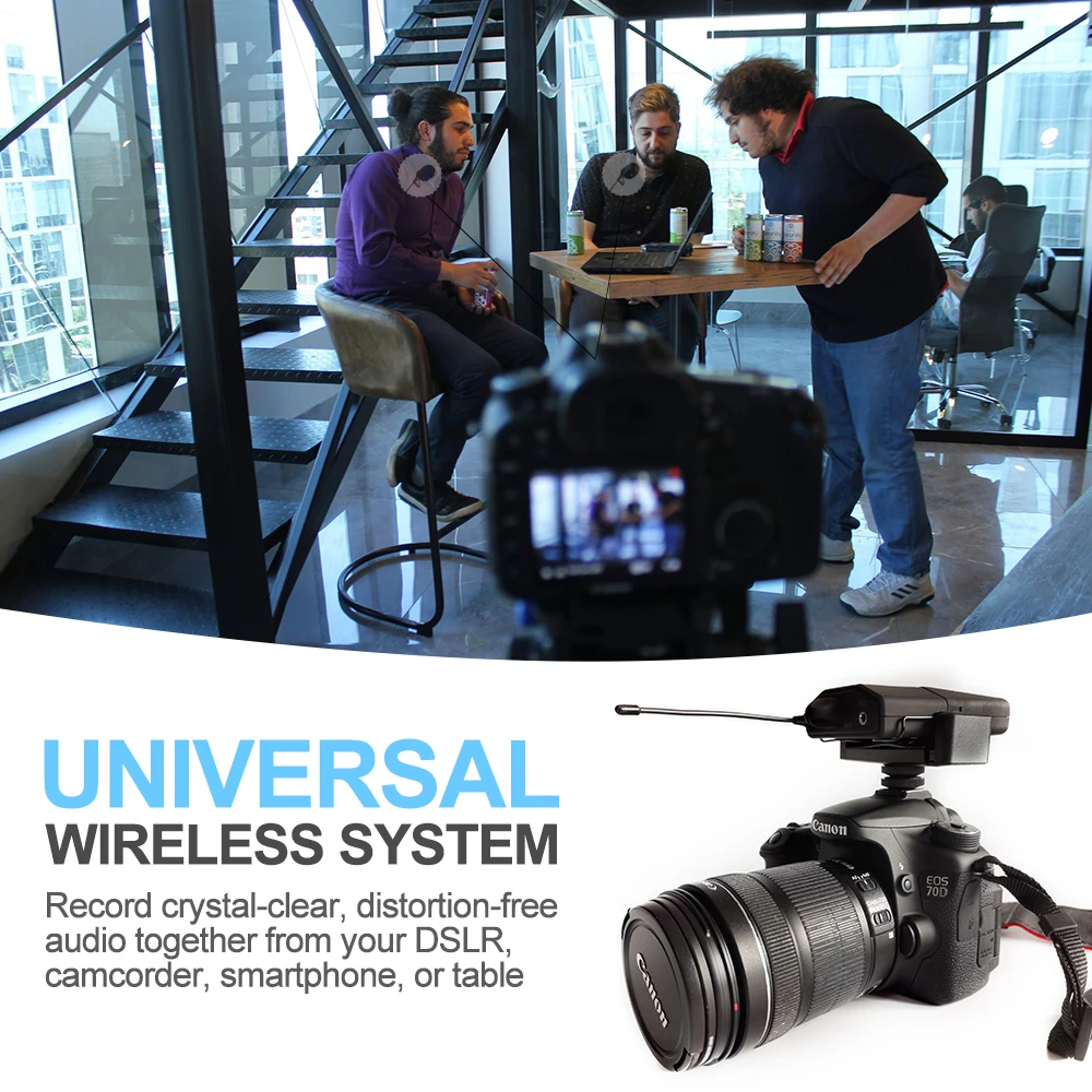 Двухканальный беспроводной петличный микрофон UHF на лацкане для однообъективной