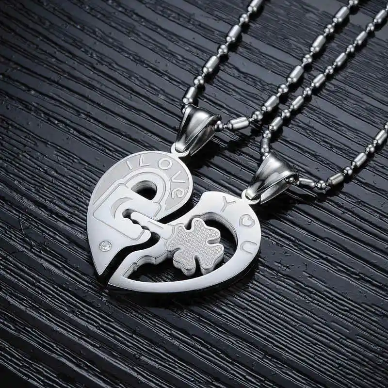 Новая Модная креативная I LOVE YOU Lock шить пара ожерелий с сердцами Титан Сталь кулон