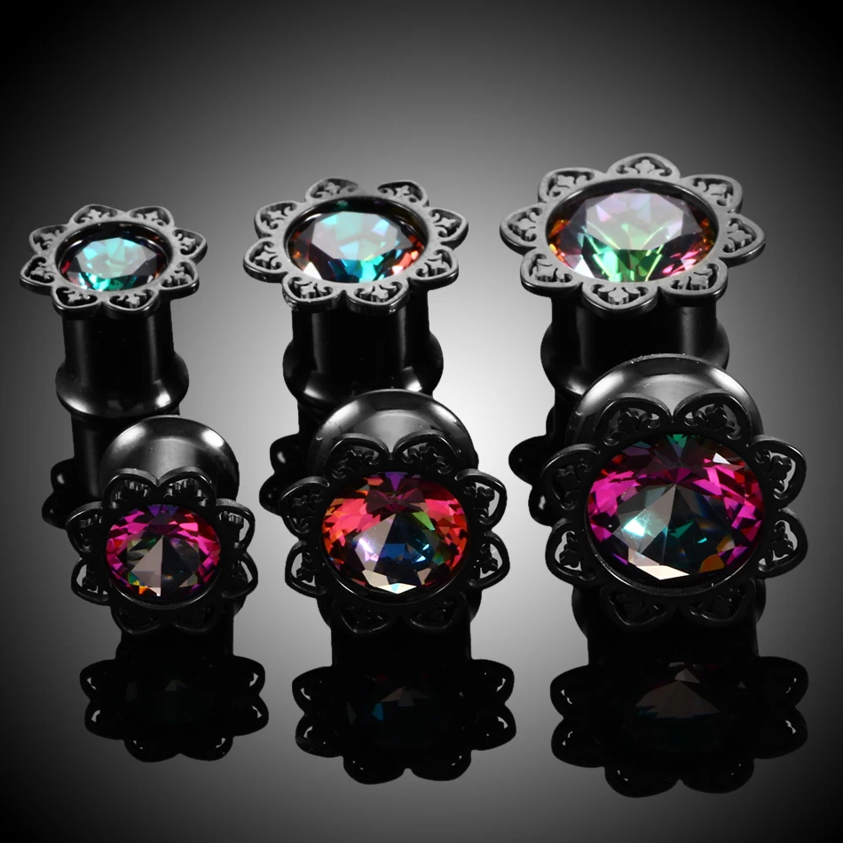 2 шт. стальной Темный светильник кристалл циркон тоннель для ушей пробки