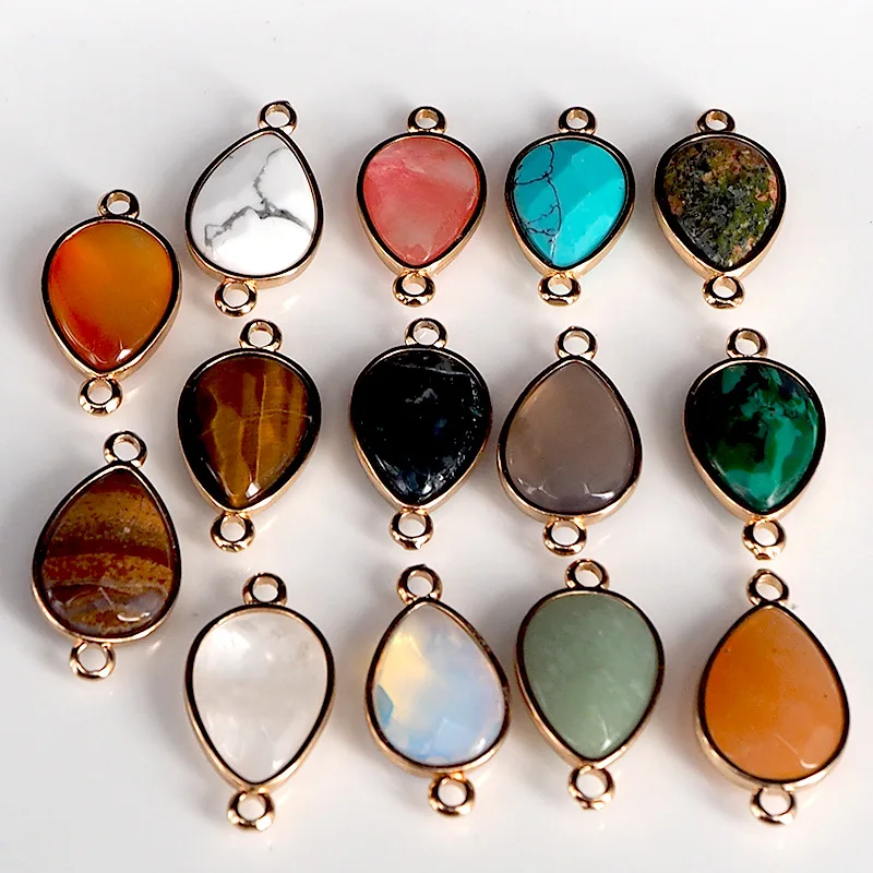 

Natural Stone Water Drop Pink Crystal Opal Agate Tiger's Eye Pendants fit Earrings Necklace Jewelry Making