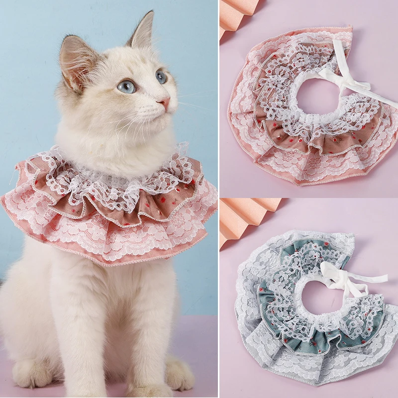 

Pet Dog Cat Cute Simple Lace Fabric Collar Saliva Towel Bib Scarf Adjustable Clothing Decorative Lace White Pearl Turban
