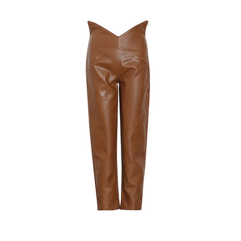 

VGH Casual Black Minimalist Harem Pants For Women High Waist Black Casual Loose PU Leather Trousers Female Fashion New Clothing