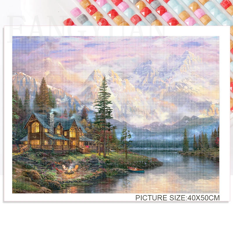 

Full Kits Diamond Painting House Scenery Handmade Gift Diamond Embroidery Landscape Mosaic Home Decor Picture of Rhinestones