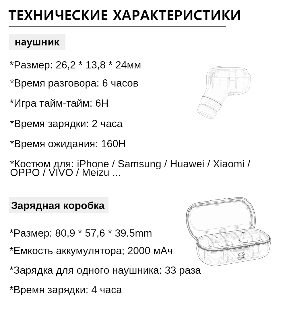 Беспроводные наушники UCOMX, bluetooth-наушники с зарядным устройством, настоящие беспроводные наушники-вкладыши с микрофоном для huawei Xiaomi iPhone
