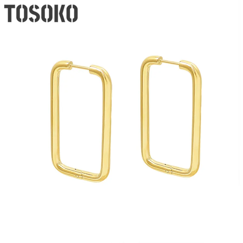 

TOSOKO Stainless Steel Square Geometric Earrings Women's Fashion Simple Earrings BSF546