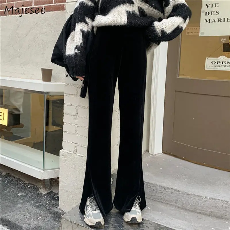 

Casual Pants Women Black Elastic-waist Side-split Korean Style Harajuku Regular Popular High Street Cool Fashion Retro Female