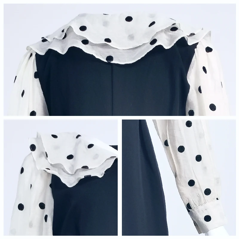 

LUXUV Women's Dress Shirt Dot Summer Sundress Chiffon Clothing Harajuku Sukienka long Sleeve Aesthetic Long Robe Mesh Lolita