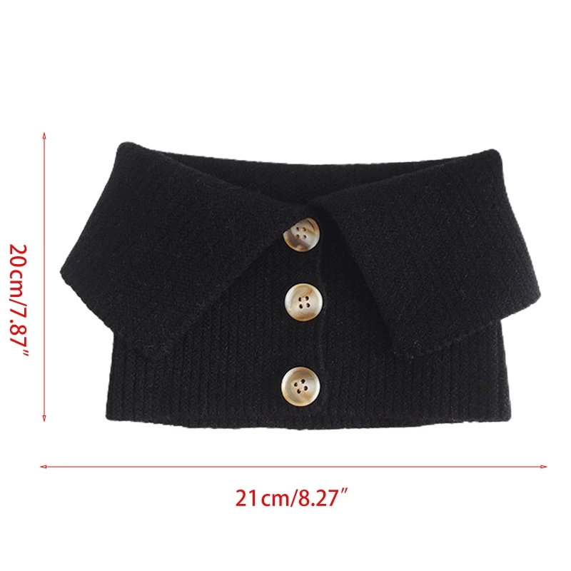 Women Buttons Decorative Turtleneck Fake Collar Solid Color Knitted Warm Circle Scarf Windproof Stretchy Neck Warmer | Аксессуары для
