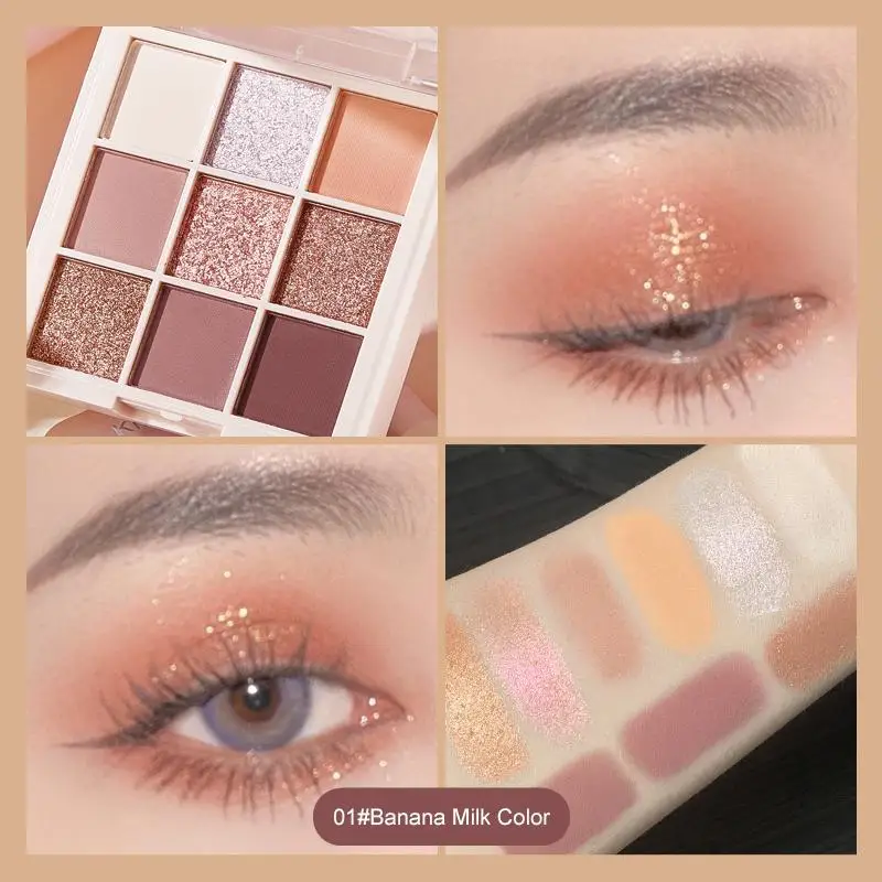 

9 Colors Eyeshadow Palette Smooth Matte Shimmer Glitter Powder Waterproof Long-lasting Girly Eyes Pigment Beauty Makeup TSLM