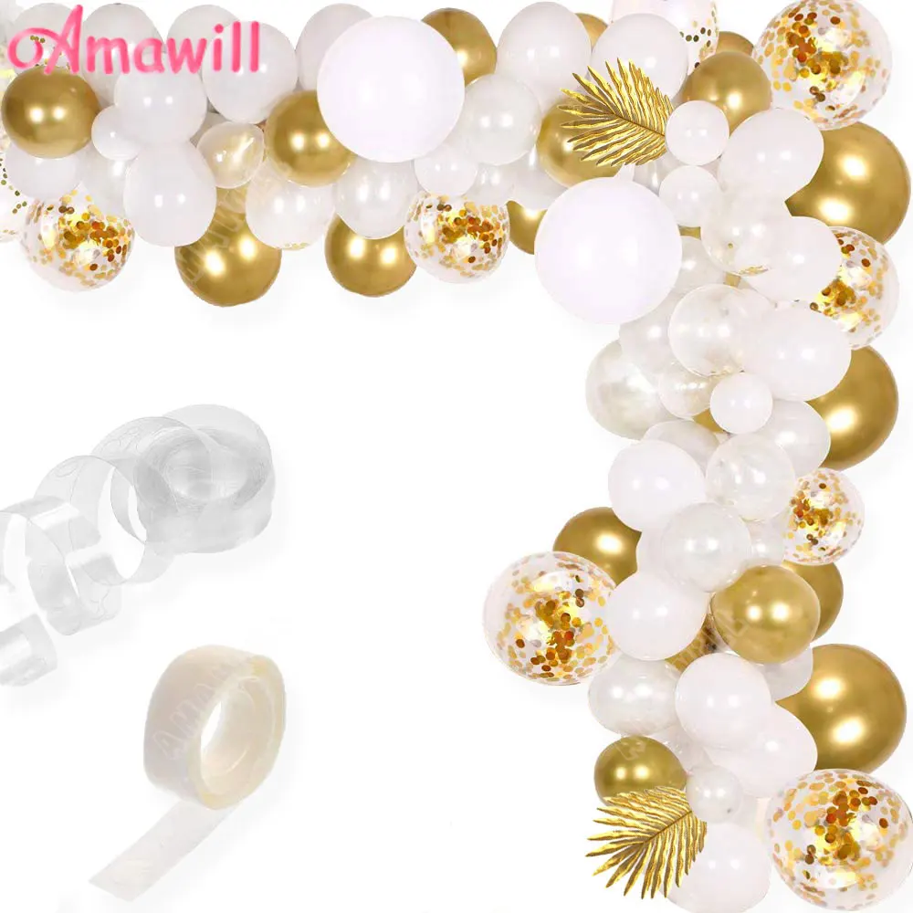 

117pcs Balloon Arch Kit Party Decoration Accessories Wedding Birthday Valentine's Day New Year Party White Gold Balloon Garland