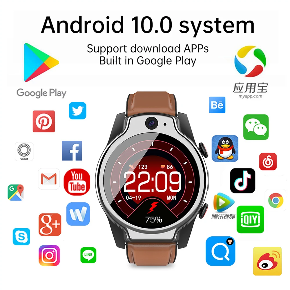 

Smart Watch 4G Android Smart Watch Men Insert SiM Card GPS WiFi Diving iP68 Waterproof World Language 4G+64G Men's Smart Watch
