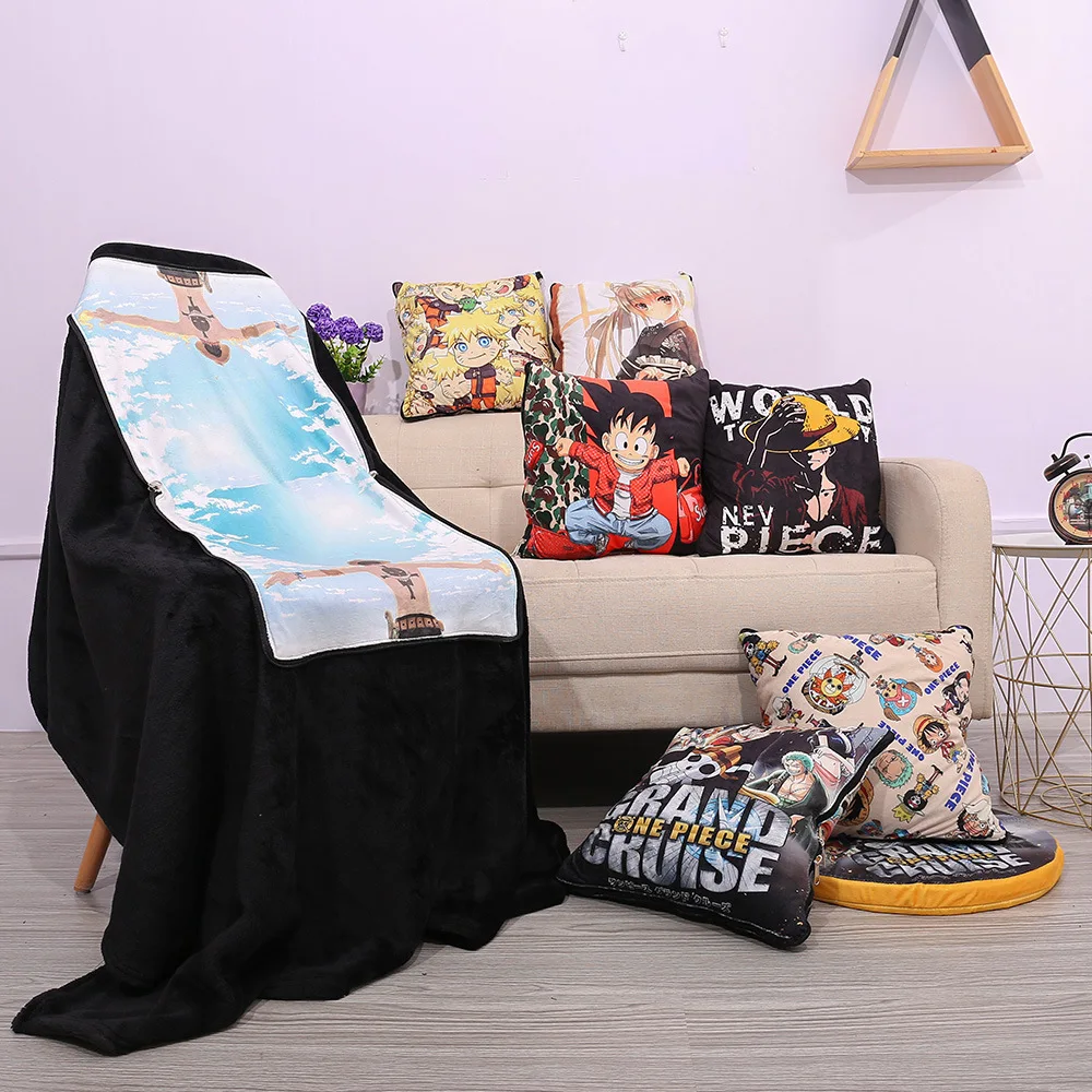 Anime One Piece Luffy Cartoon Dual-purpose Pillow 2-in-1 Multifunctional Portable Office Flannel Air Conditioner Cover Blanket