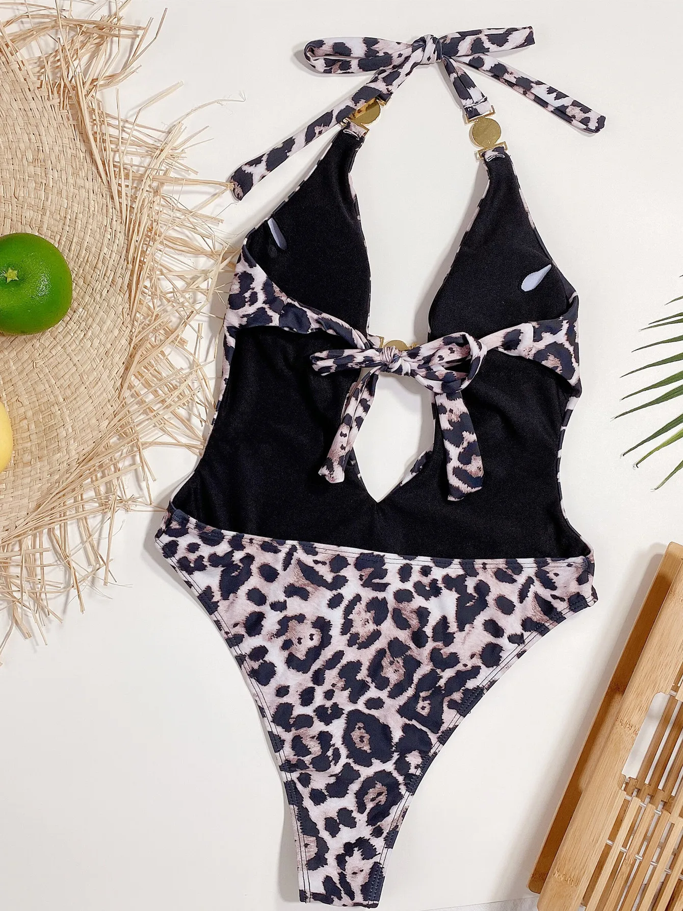

2021 New Summer One Piece Swimsuit Sexy Push Up Leopard Grain High Waist Female Bikini Deep V Neck Halter Backless Women Swim