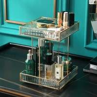 casegrace luxury rotating glass makeup box cosmetic storage box 2 layers brush pencil lipstick holder jewelry case organizer
