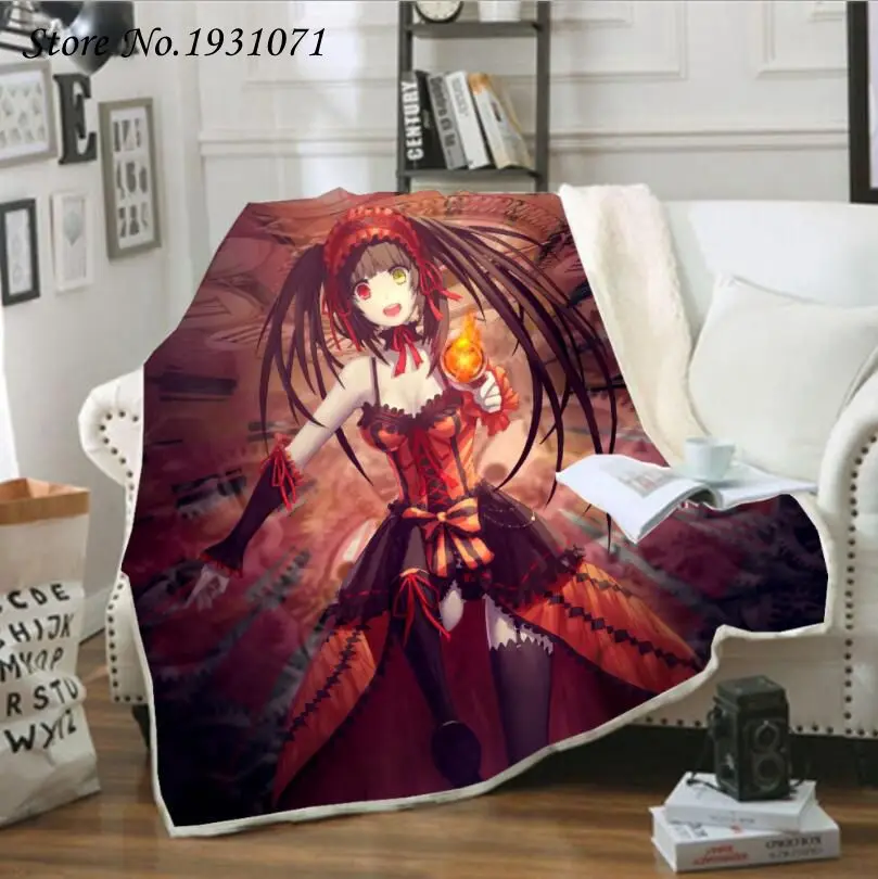 

Anime Tokisaki Kurumi 3D Printed Fleece Blanket for Beds Thick Quilt Fashion Bedspread Sherpa Throw Blanket Adults Kids 06