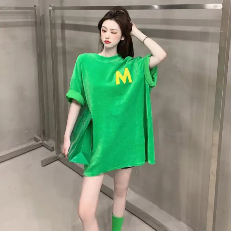 

Candy Colors M Letter Print T Shirt Women Short Sleeve O Neck Loose Velvet Tshirt Women Tee Shirt Tops Female Clothes
