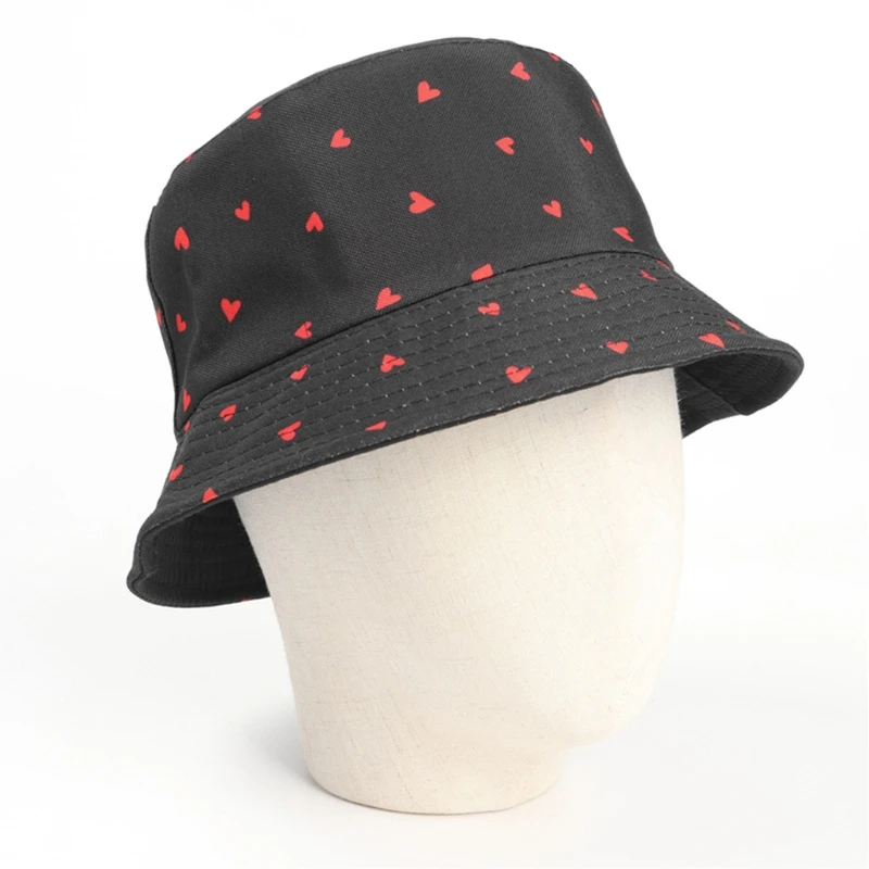 

Панама Q1FA унисекс с принтом в виде красных сердец, портативная легкая дышащая Двусторонняя Солнцезащитная шляпа