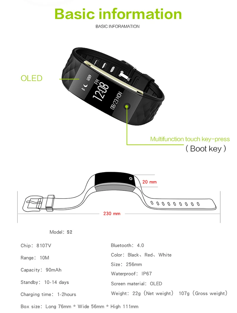 S2 Bluetooth Смарт-браслет пульсометр OLED фитнес-шаговый Браслет Для xiaomi huawei ios Phone pk fitbits MIBAND 3