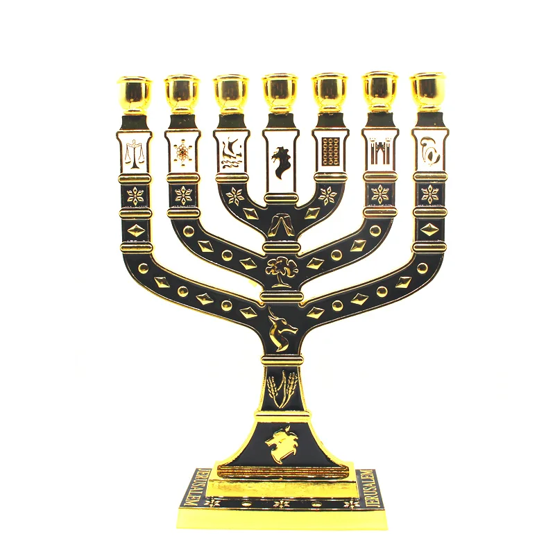 Jewish Menorah Gold Plated 7 Branch Tribes Of Israel Jerusalem