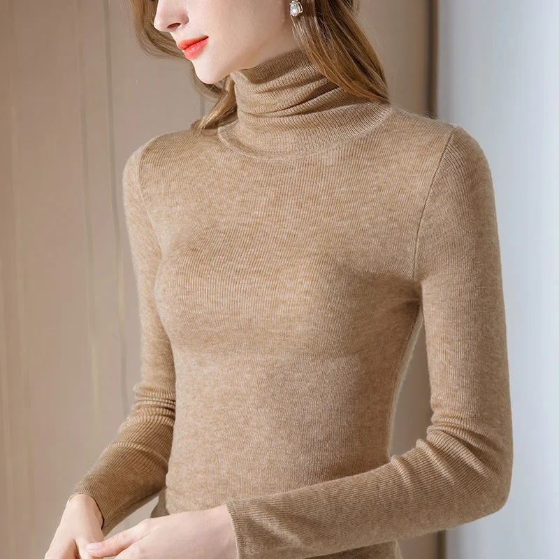 

Женский вязаный шерстяной свитер с высоким воротником, однотонный укороченный свитер с длинными рукавами, Осень-зима 2021