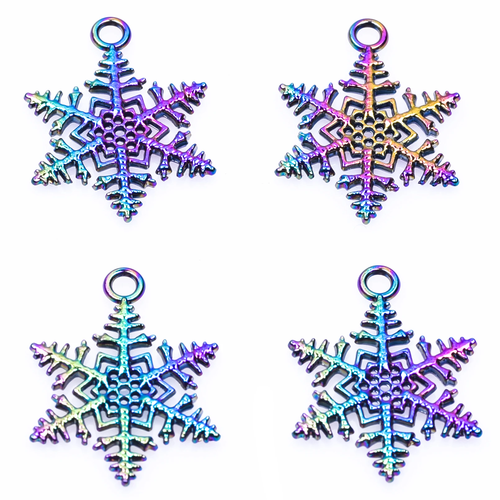 

10PCS Alloy Christmas Snowflake Charms Pendant Accessories Rainbow For Jewelry Making Earring Necklace Metal Bulk Wholesale