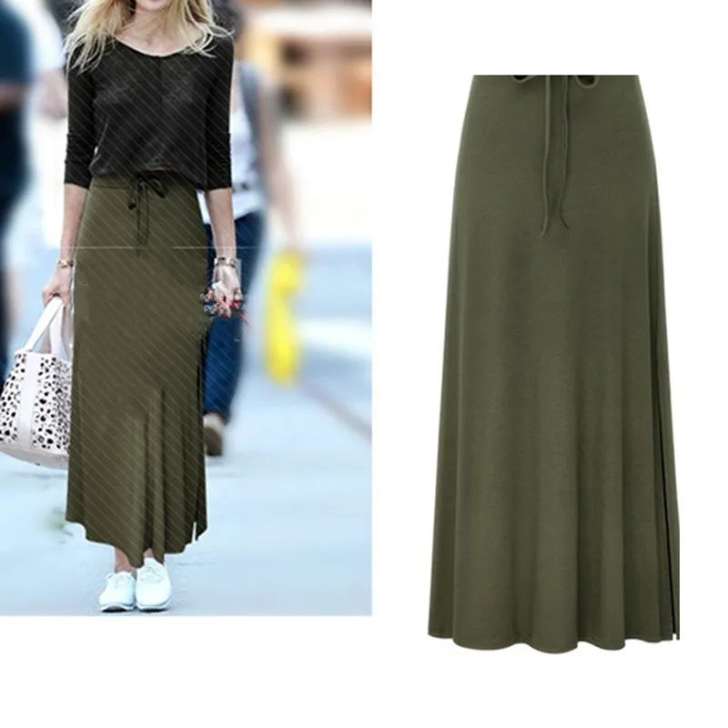 

Women Pleated Long Skirt Fashion Slit Belted Maxi Skirt Autumn Winter High Waist Fashion Skirt