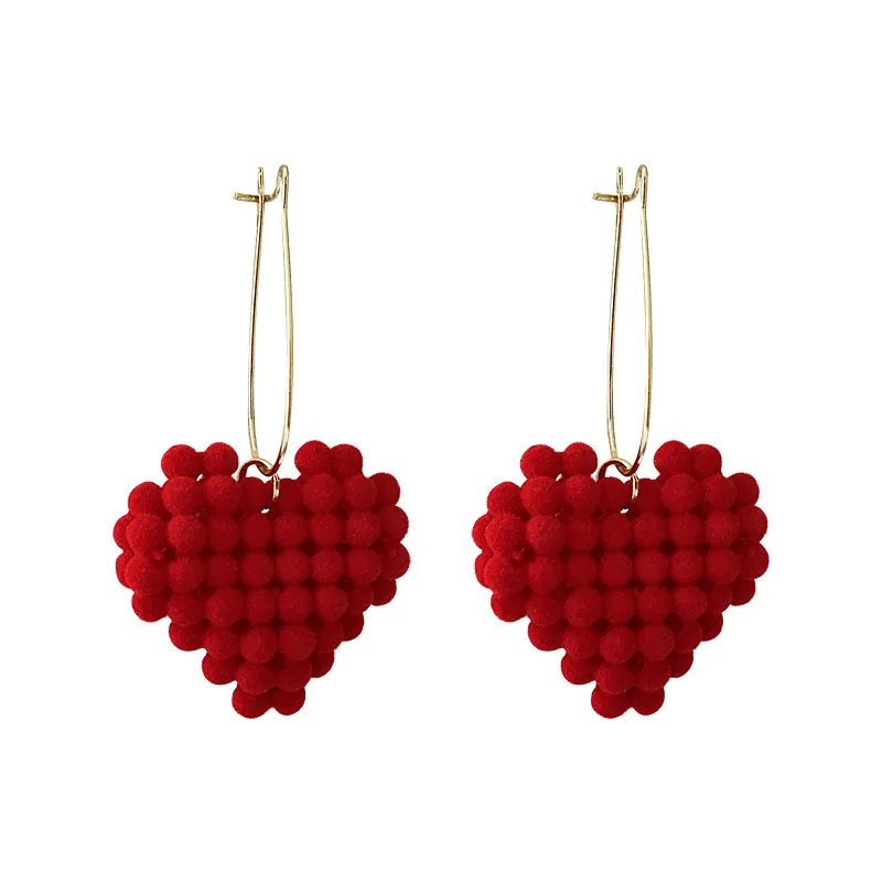Корейские серьги с плюшевыми сердечками женские длинные темпераментные чистые