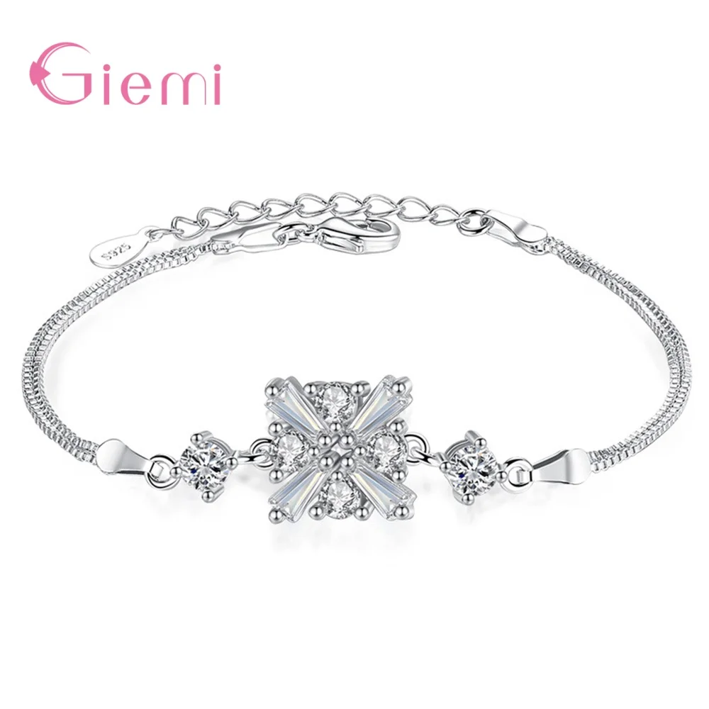 Быстрая доставка, браслеты-шармы из стерлингового серебра 925 пробы, цепочка с кубическим цирконием, квадратные кубические браслеты для женщин, для свадьбы/помолвки