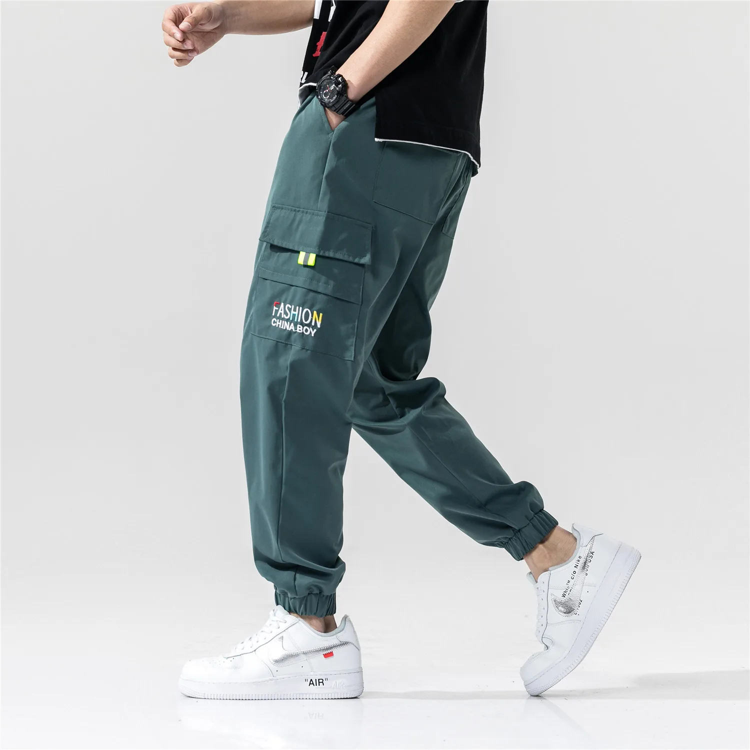 

2022 Spring Men Streetwear Cargo Pants Hip Hop Joggers Harem Pant Overalls Black Fashions Baggy Pockets Trousers ABZ626