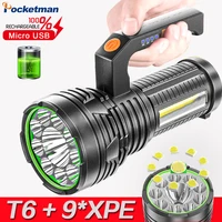 portable led flashlight t69xpe cob work light usb rechargeable torch lantern waterproof hand lamp outdoor camping light