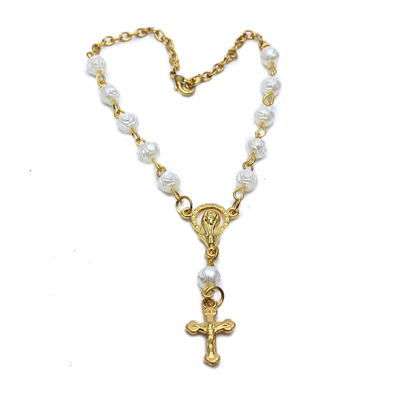 QIGO роза цветок пластиковые четки крестообразный браслет с коробкой|Плетеные