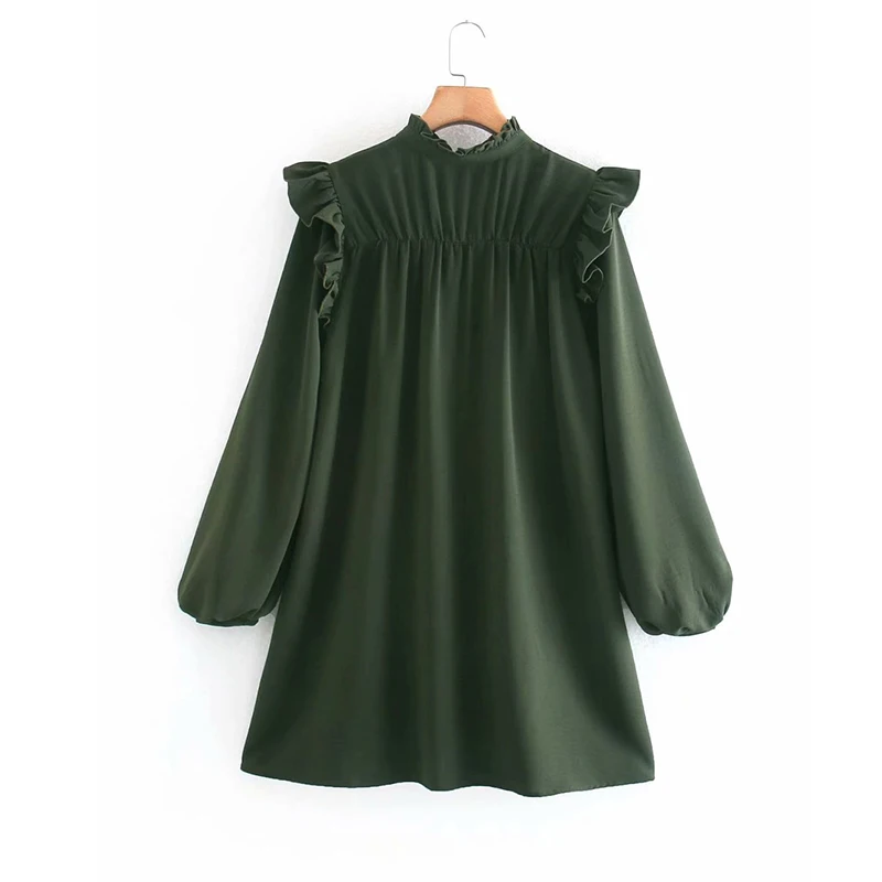 ZA 2020 new women Retro Casual lace decoration Lantern SleeveElegant Ruffled Dresses Ladies Loose Vestidos Dress | Женская одежда