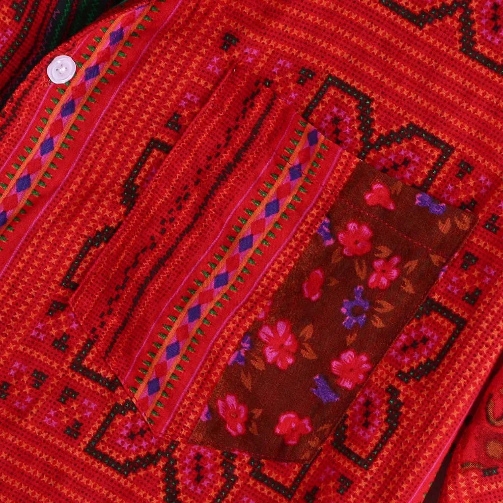 

Mens Vintage Ethnic Printed Turn Down Collar Short Sleeve Loose Casual Shirts beach Vacation Men shirt LW 1226