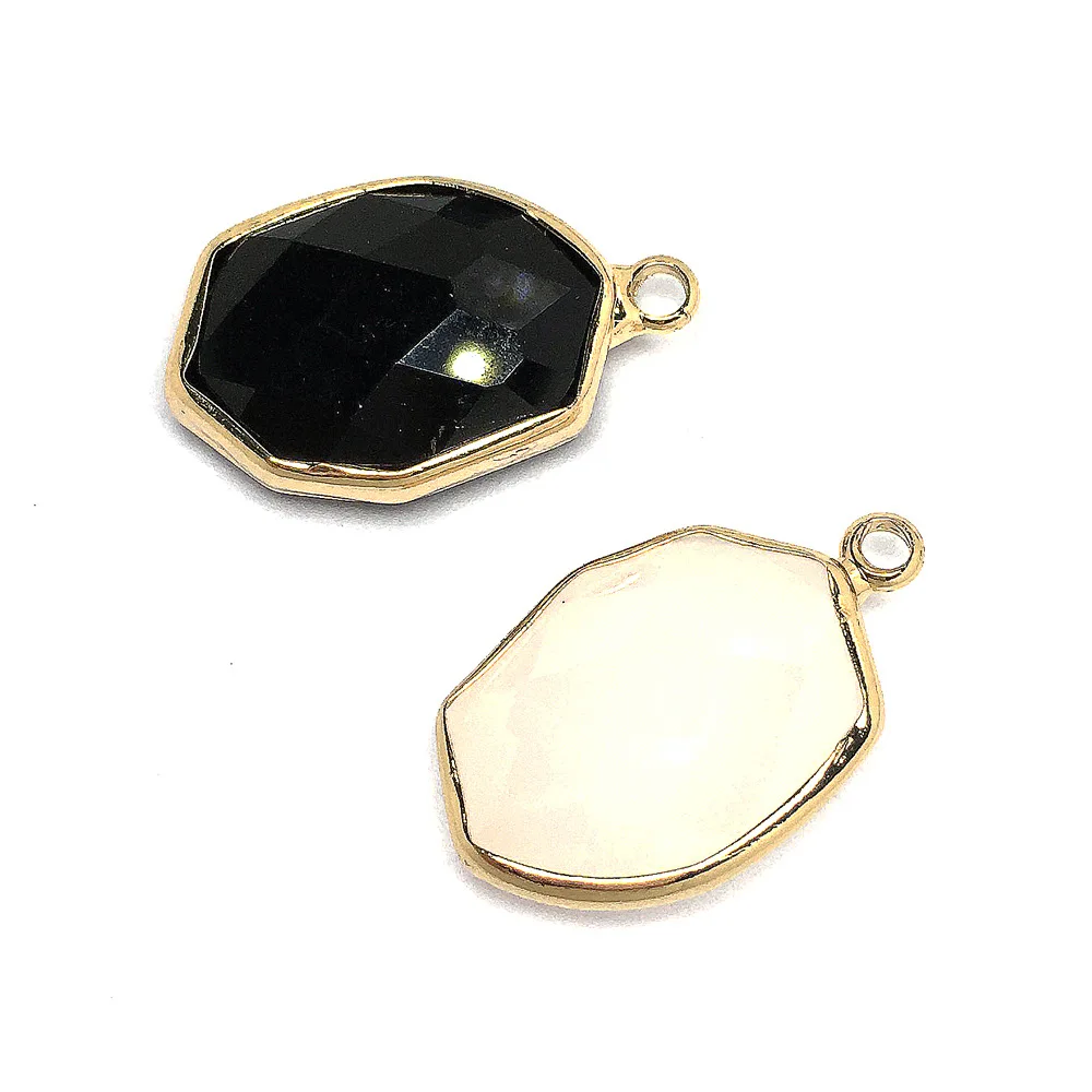 

Golden Fram Polygon Stone Pendant Faceted Natural Stone DIY Necklace Pendant