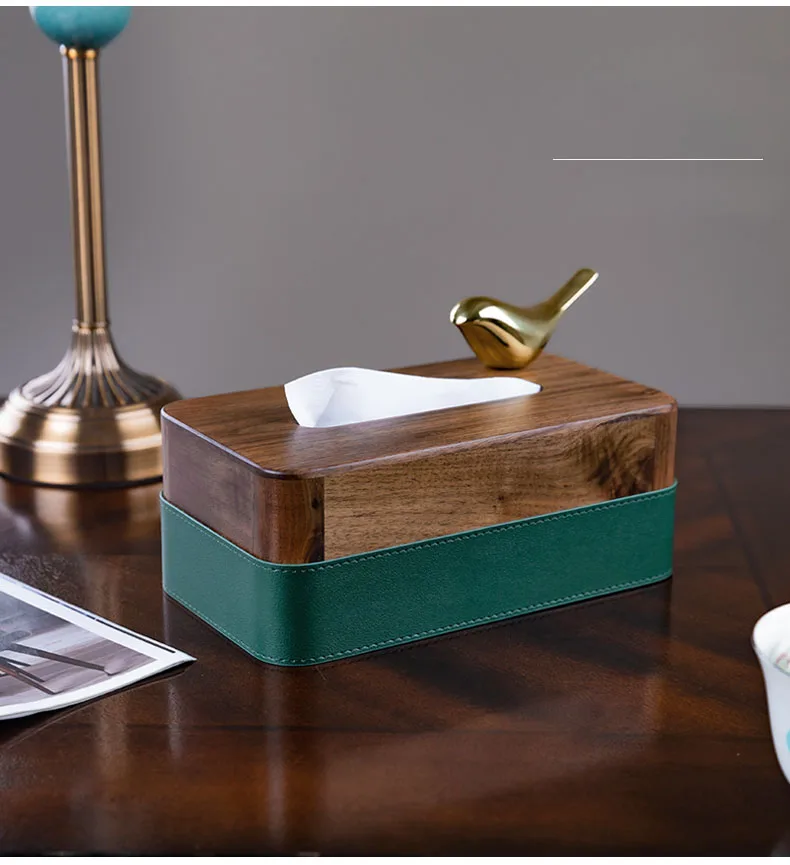 

Black Walnut Tissue Box Golden Bird Deer Decorative Napkin Holder Tissue Storage Boxes Coffee Table Desktop Paper Towel Case