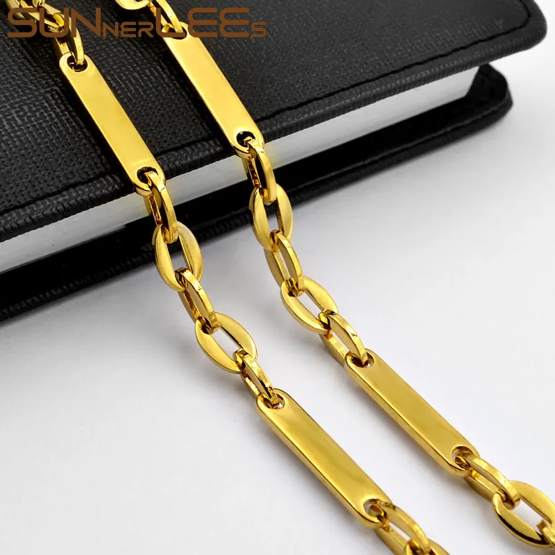 

SUNNERLEES 316L Stainless Steel Necklace 7mm Geometric Link Chain Gold Color High Polished Men Women Jewelry Gift SC178 N