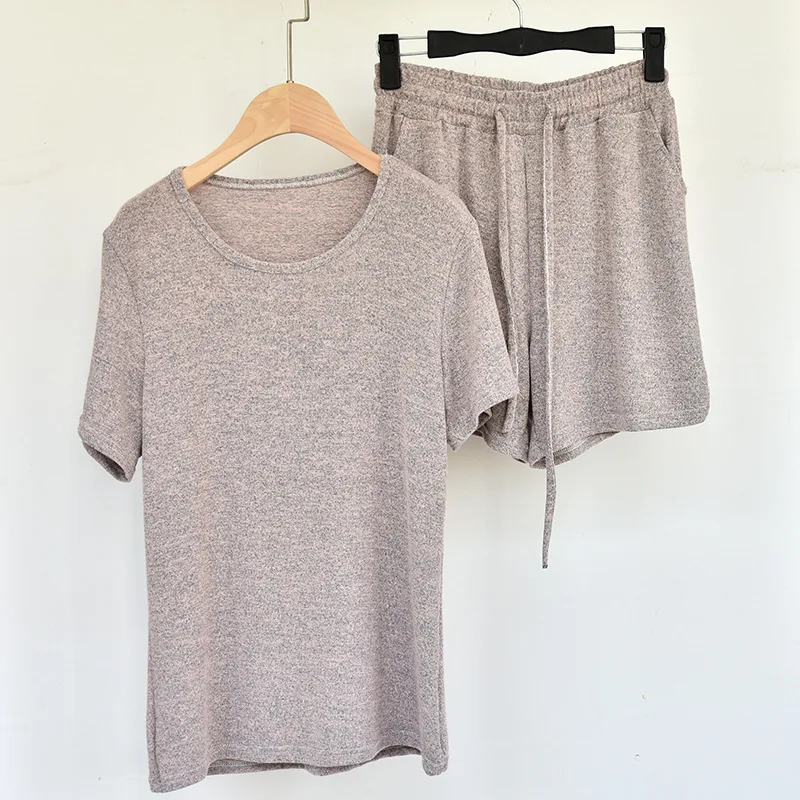 

Summer Red Set Suit Girls Loose Casual Short Sleeve Suit Matching Sets Shorts Set Cotton Home Wear Hot Women Two Piece Outfits