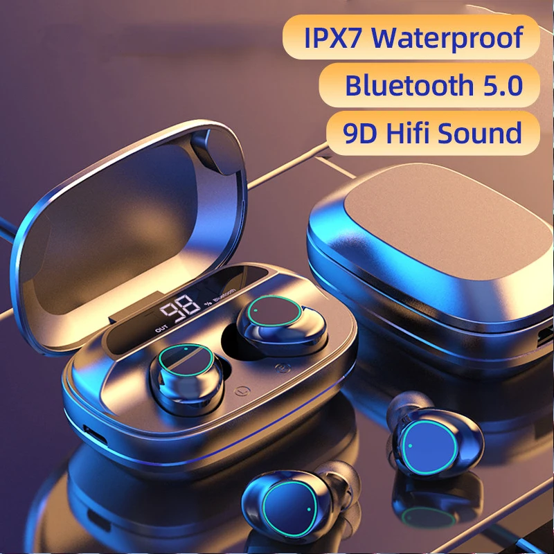 TWS Bluetooth V5.0 беспроводные наушники IPX7 водонепроницаемые с шумоподавлением игровая