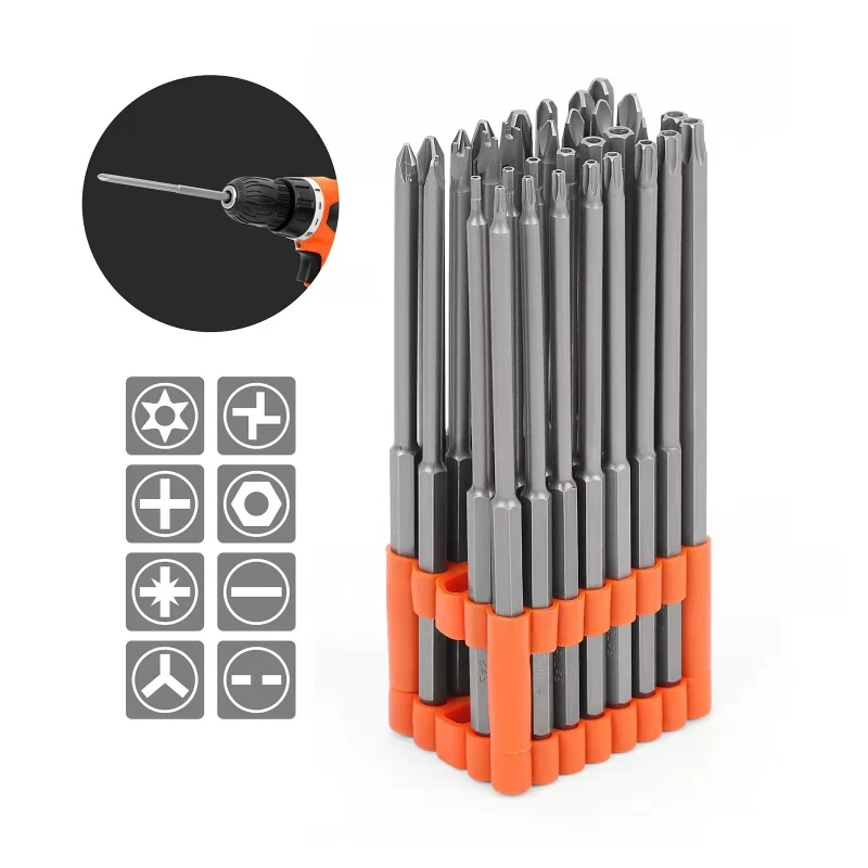 

32pc 1/4" Extra Long Screwdriver Bit Set S2 6" Length Great For Power Tools Drop Shipping