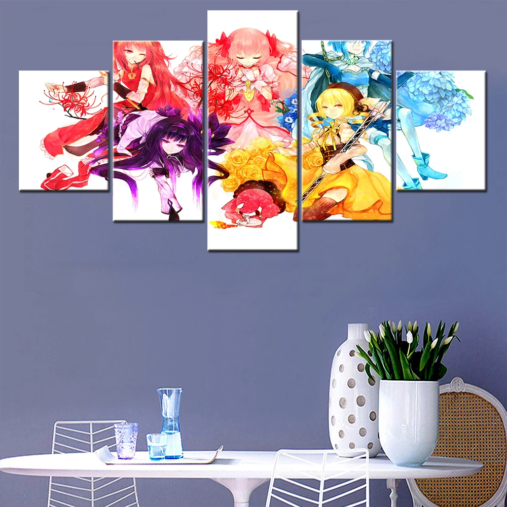

Canvas Painting 5 Piece Anime Beautiful Girls Group Art Modern Decoration Teenager Wall Picture For Living Room Free Shipping