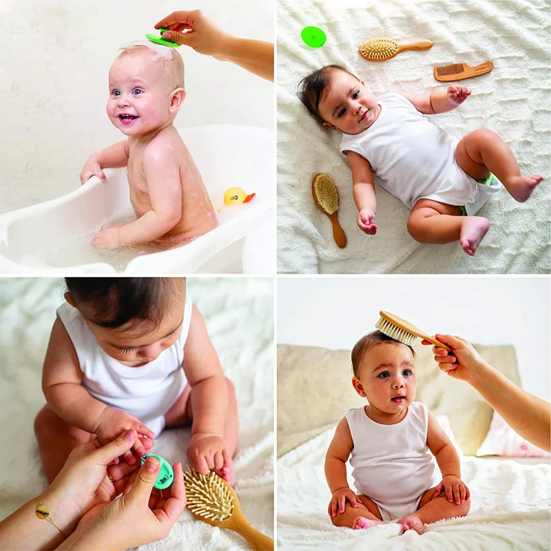 

Newborn Baby Natural Wooden Boys Girls Soft Wool Hair Brush Head Comb Infant Head Massager Portable Bath Brush Comb For Kids