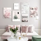 Постер в скандинавском стиле с розовыми цветами, пионами, перьями, цитатами о любви, настенные художественные картины, Картина на холсте для гостиной, Современный домашний декор