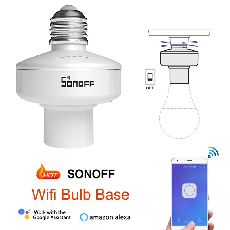 

SONOFF Slampher R2 E27 Smart WiFi Light bulb Holder Switch 433MHz RF Wireless Home Automation Compatible with Alexa Google Home