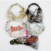 fashion embroidered flower lace elastic headband turban bandanas hair accessories for women colorful mesh headpiece headwear