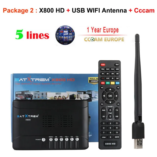 Satxtrem X800s HD ТВ ресивер DVB S2 Full HD 1080P USB WiFi с Cccam рецептором Цифровое ТВ Azamerica 4K спутниковый ресивер - Цвет: box with wifi  cccam