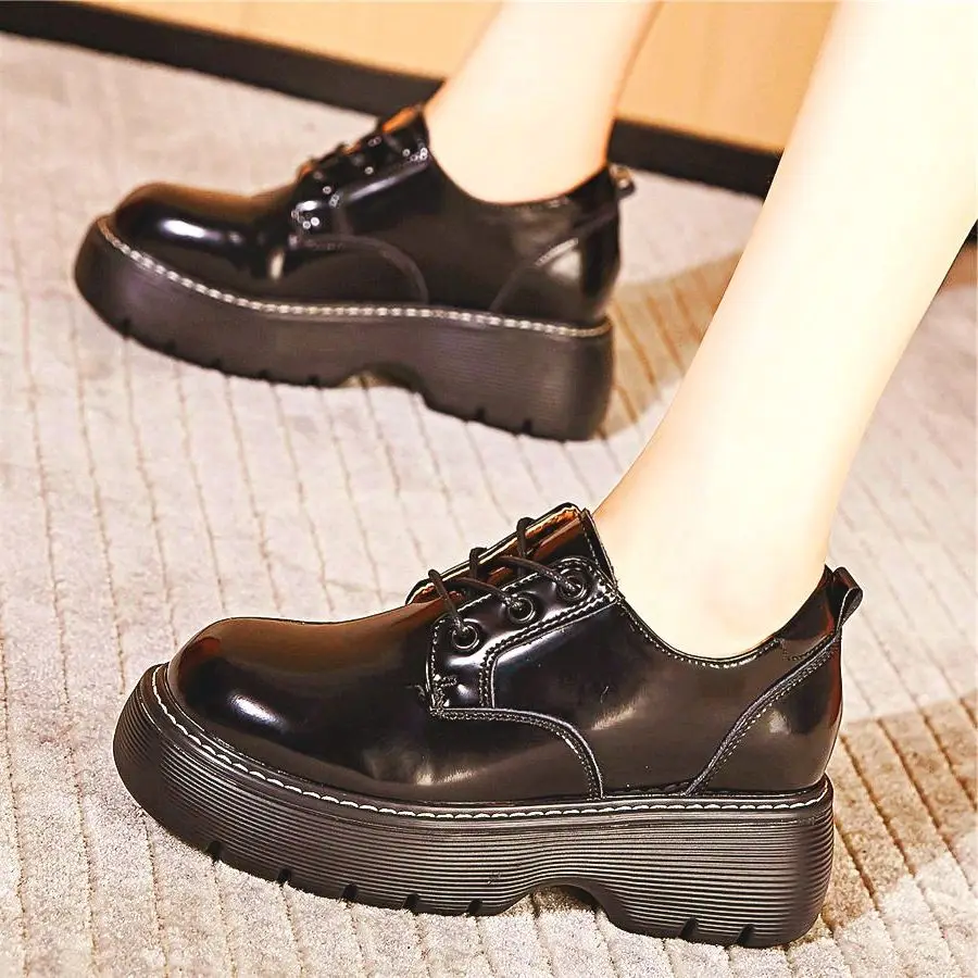 

Platform Shoe Women's Military Cow Leather Ankle Boots Chunky High Heel Round Toe Oxfords Comfort Shoes Goth 34 35 36 37 38 39