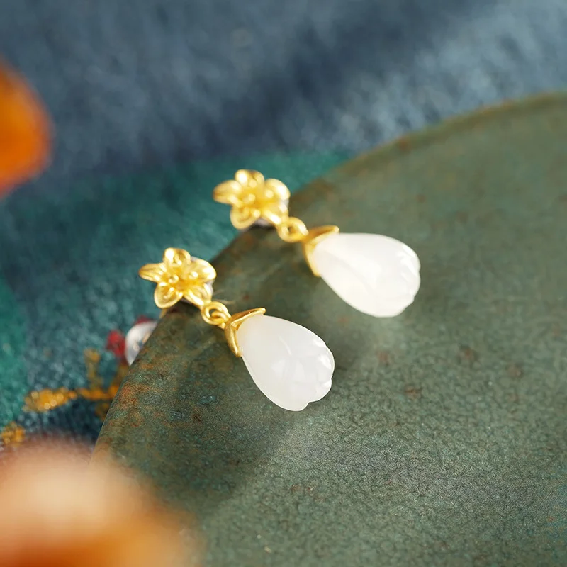 Новое поступление серьги-гвоздики из стерлингового серебра S925 с нефритом |