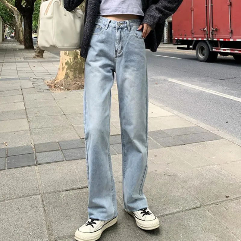 

Chic Vintage Jeans Women Clothing Stretch Casual Straight Wide Leg Jeans Female Trousers Streetwear Fashion Baggy Jeans Q5482